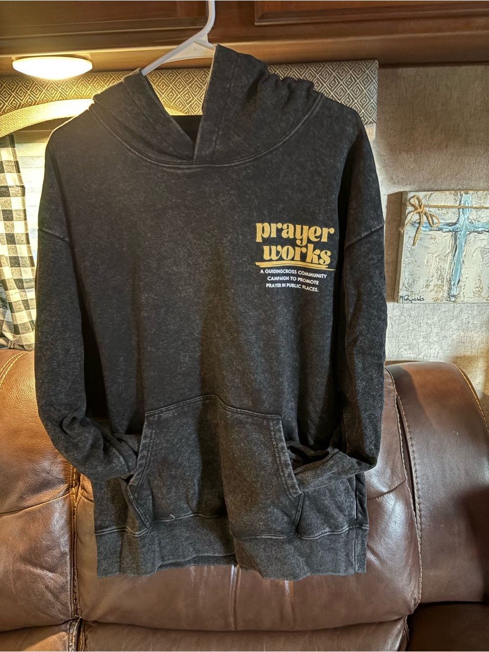 Prayer Works Black Mineral-Wash Crewneck Hoodie